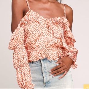 White & Orange Print Ruffled Top